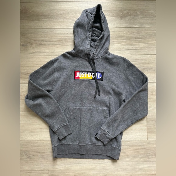 Mens Nike Just Do It Pullover Hoodie Grey Size Small Worn - Picture 1 of 2